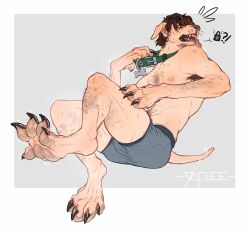  absurd_res animal_humanoid anthro body_hair bottomwear boxers_(clothing) breath brown_hair canid canine canis claws clothed clothing collar_tag demi_transformation domestic_dog ear_expansion expansion eyebrows feet finger_claws fleshy_tail floppy_ears hair hairless hairless_tail hand_pawpads handpaw hi_res human_to_anthro humanoid male mammal mane mid_transformation nipples open_mouth panting pawpads paws raised_paw simple_background sitting snout solo species_transformation tail teeth toe_claws toes tongue tongue_out topless transformation underwear yaflee 