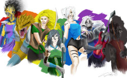  2012 5_fingers absurd_res animal_humanoid anthro arm_markings armor arms_bent bangs black_body black_bottomwear black_clothing black_fur black_hair black_hotpants black_markings black_nose black_shorts blonde_eyebrows blonde_hair blue_cape blue_clothing blue_eyes blue_topwear blue_tube_top bottomwear bow_(weapon) breastplate breasts brown_clothing brown_fingerless_gloves brown_gloves brown_handwear brown_topwear brown_vest cape chainmail claws closed_eyes clothed clothed_anthro clothed_female clothed_humanoid clothed_male clothing colored digital_drawing_(artwork) digital_media_(artwork) dragonborn_(dnd) dress drow dungeons_and_dragons eladrin_(dnd) electric_guitar elf english_description eyebrows fangs felid felid_humanoid feline feline_humanoid female female_humanoid feyor_the_eladrin finger_claws fingerless_gloves fingers fully_clothed fully_clothed_female fully_clothed_humanoid fully_clothed_male fur gaelfox gauntlets genasi gloves green_clothing green_corset green_dress green_eyes green_shirt green_topwear grey_body grey_claws grey_hair grey_skin group guitar gwind_the_genasi hair hair_over_eye handwear hansi_the_drow happy hasbro heskan_the_dragonborn hi_res holding_bow_(weapon) holding_katana holding_melee_weapon holding_object holding_ranged_weapon holding_staff holding_sword holding_weapon holt_the_razorclaw horn hotpants humanoid humanoid_pointy_ears katana leg_markings light lighting lips long_hair looking_at_viewer male male_anthro male_humanoid mammal mammal_humanoid markings medium_breasts medium_hair melee_weapon multi_horn multicolored_body multicolored_clothing multicolored_dress multicolored_skin musical_instrument not_furry_focus open_mouth open_smile orange_markings pink_lips playing_guitar playing_music plucked_string_instrument pointy_ears ponytail pose pseudo_hair pupils ranged_weapon razorclaw_shifter red_eyes red_tongue scalie shaded shifter shirt short_hair shorts shoulder_markings signature simple_background slit_pupils smile smiling_at_viewer smoke smoke_hair staff standing storm_fury_(gaelfox) string_instrument sword tan_body tan_skin teeth tongue topaz_the_longtooth topwear tube_top vest weapon white_background white_ears white_hair white_sclera wizards_of_the_coast yellow_body yellow_eyes yellow_horn yellow_skin 