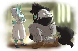  absurd_res anthro arm_tuft ass beastars big_breasts big_butt big_muscles biped black_body breasts canid canine canis clothed clothing duo elbow_tuft eyewear fan_character female fluffy fluffy_tail fur glasses green_body green_eyes green_fur grey_body hair hi_res huge_breasts lagomorph leporid long_hair male male/female mammal minty_menta muscular ponytail rabbit rocky_emeraldine_(character) smile smirk tail tuft umbreoncloud uniformed_female uniformed_male white_hair wolf 