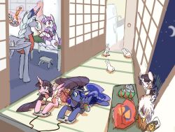  alicorn ambiguous_gender avian bandage bear_trap beverage_can blue_eyes carrot crossover cutie_mark drinking drinking_straw eirin_yagokoro equid equine female feral food friendship_is_magic gaming gilda_(mlp) group gryphon hasbro horn kaguya_houraisan lagomorph leporid lying mammal my_little_pony mythological_avian mythological_creature mythological_equine mythology on_front plant playing_video_game ponification princess_luna_(mlp) rabbit red_eyes reisen_udongein_inaba supahbeefcakes tewi_inaba touhou trap_(contrivance) unicorn vegetable wings yellow_eyes 