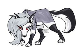  2024 artist_name black_ears black_tail canid canid_demon canine demon ear_piercing eyebrow_piercing facial_piercing female feral feral_loona_(helluva_boss) feral_with_hair feralized fur grey_body grey_fur grey_hair hair hellaverse hellhound helluva_boss hi_res long_hair loona_(helluva_boss) mammal mythological_canine mythological_creature mythology notched_ear piercing pupils red_sclera simple_background slit_pupils solo tail teaofcolors text twitter_handle two_tone_tail white_background white_body white_eyes white_fur white_tail 