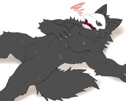  anthro black_body black_fur black_sclera bodily_fluids bone bone_mask canid canine changed_(video_game) claws finger_claws fur hi_res male mammal mask puro_(changed) raimuoekaki skull skull_mask solo sweat sweatdrop 