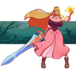  1girls 2021 alternate_breast_size amazon blonde_hair breasts cleavage color disney dress female female_only huge_breasts long_hair looking_at_viewer magic n647 png princess_dress princess_eilonwy solo standing sword the_black_cauldron thin_waist voluptuous wide_hips 