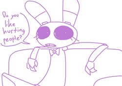  ambiguous_gender animatronic anthro biped bonnie_(fnaf) bow_(feature) bow_tie dialogue english_text five_nights_at_freddy&#039;s hotline_miami lagomorph leporid looking_at_viewer machine mammal monochrome purple_and_white rabbit robot scottgames sitting solo text the_weaver weaver_bonnie 