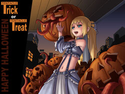  blonde_hair blue_eyes dress female halloween highres jigoku_inu long_hair original pumpkin solo tentacle tentacles_princess_arameru twintails 