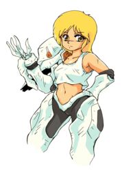  80s armor blonde_hair dragon&#039;s_heaven ikuru navel oldschool power_suit tank_top 