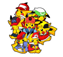  ash_ketchum_(cosplay) backwards_hat baseball_cap beanie brendan_(pokemon) brendan_(pokemon)_(cosplay) clothed_pokemon coat commentary_request cosplay ethan_(pokemon) ethan_(pokemon)_(cosplay) hat hilbert_(pokemon) hilbert_(pokemon)_(cosplay) lucas_(pokemon) lucas_(pokemon)_(cosplay) no_humans pikachu pokachuu pokemon pokemon_(anime) pokemon_(creature) pokemon_bw pokemon_dppt pokemon_frlg pokemon_hgss pokemon_platinum pokemon_rgby pokemon_rse red_(pokemon) red_(pokemon)_(cosplay) satoshi_(pokemon) winter_clothes 