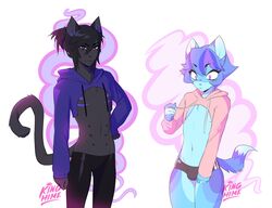  absurd_res anthro avoid_posting black_body black_fur black_hair blue_body blue_eyes blue_fur bottomwear boxers_(clothing) bulge clothed clothing countershading domestic_cat drawyourfursona duo enjoipandas eyelashes eyeliner eyeshadow felid feline felis femboy fluffy fluffy_tail fur hair hand_on_hip hi_res hoodie latex looking_at_viewer makeup male mammal mascara mastectomy_scar meme meme_clothing multi_nipple navel nipples pants purple_eyes raylo_(character) scar simple_background skimpy smile standing sweater tail thick_thighs thigh_gap tight_clothing topwear twitter_hoodie underwear vain_(enjoipandas) visibly_trans 