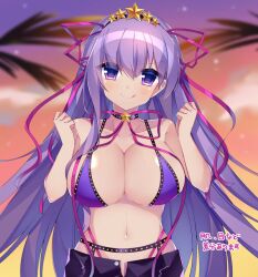  bb_(fate) bb_(swimsuit_mooncancer)_(fate) bb_(swimsuit_mooncancer)_(second_ascension)_(fate) belt bikini breasts closed_mouth fate/grand_order fate_(series) female kujou_mikuru large_breasts long_hair purple_eyes purple_hair smile solo swimsuit upper_body 