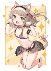  :d animal_ear_fluff animal_ears arm_garter black_hairband black_panties bra breasts brown_bra brown_skirt cat_ears cat_girl cat_tail female frilled_skirt frills full_body hairband kneeling knees_together_feet_apart light_brown_hair medium_hair miniskirt navel oerba_yun_fang one_side_up open_mouth original panties paw_pose satou_(3366_s) showgirl_skirt skirt small_breasts smile stomach tail underwear wristband yumehiko 