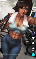  1girls abs after_workout athletic avatar_the_last_airbender big_breasts blue_eyes brown_hair clothing dark-skinned_female dark_skin female female_only female_protagonist fit fully_clothed human inuit korra medium_breasts monorirogue nickelodeon solo sports_bra straight_hair sweaty tattoo the_legend_of_korra tiktok tiktok_overlay tiktoker towel water_tribe workout_clothes yoga_pants 