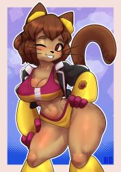  2026 absurd_res anthro armor armwear artist_name bottomwear bra breasts clothed clothed_anthro clothed_female clothing collarbone colored detailed digital_drawing_(artwork) digital_media_(artwork) felid feline female female_anthro gameoverse gauntlets gloves handwear hi_res kit_(gameoverse) legwear looking_at_viewer mammal mature_anthro mature_female navel one_eye_closed portrait pose shaded signature skylosminkan smile smiling_at_viewer solo sports_bra sportswear tail teeth_showing text thick_thighs three-quarter_portrait topwear underwear whiskers wide_hipped_anthro wide_hipped_female wink winking_at_viewer 