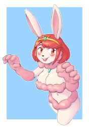  2020 alternate_species anthro biped blue_background bob_cut border breasts buckteeth cleavage clothed clothing crown digital_drawing_(artwork) digital_media_(artwork) facial_markings female fur furrification hair head_markings headgear lagomorph leporid looking_at_viewer mammal markings midriff naturally_censored navel neck_tuft open_mouth open_smile pink_body pink_fur portrait pyra_(xenoblade) rabbit red_eyes red_hair simple_background smile solo subakitsu teeth three-quarter_portrait three-quarter_view tiara tongue tuft white_body white_border white_fur xenoblade_(series) 