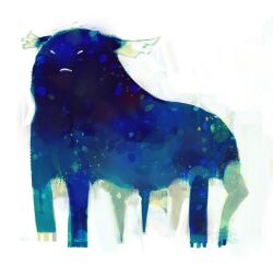  2017 2_horns abstract_art ambiguous_feral ambiguous_gender blue_body closed_eyes cool_colors feral hakugin horn markings mouth_closed noseless restricted_palette simple_background solo unknown_species white_background 