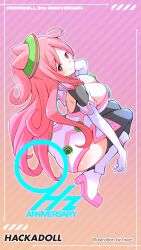  arched_back artist_name ass backless_dress backless_outfit black_gloves black_thighhighs boots breasts cleavage closed_mouth colored_shoe_soles commentary_request copyright_name detached_collar diagonal-striped_background dress elbow_gloves female floating from_above from_behind full_body gloves hacka_doll hacka_doll_2 hair_horns high_heel_boots high_heels highres hiva+ large_breasts layered_gloves long_hair long_sidelocks looking_at_viewer milestone_celebration parted_bangs pink_background pink_eyes pink_hair shiny_skin sidelocks smile solo strapless strapless_dress striped_background thighhighs thighhighs_under_boots very_long_hair white_boots white_dress white_gloves 