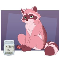 1:1 absurd_res alpha_channel bitesizedcookie container digital_media_(artwork) feral fur hi_res jar looking_at_viewer male mammal money pawpads paws procyonid raccoon simple_background sitting smile solo tail tip_jar 