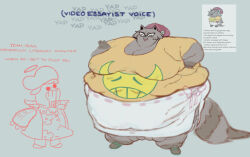  anthro autism beanie belly big_belly big_breasts bottomwear breasts brown_body brown_fur bulge closed_eyes clothing duo english_text erection erection_under_clothing fat_upper_pubic_area female fur grey_background grey_body hair hat headgear headwear hi_res homestuck huge_belly huge_breasts male mammal morbidly_obese morbidly_obese_anthro morbidly_obese_female ms_paint_adventures nerd obese obese_anthro obese_female overweight overweight_anthro overweight_female pillowknight procyonid profanity raccoon red_clothing red_hat red_headwear reference_inset short_hair side_slit simple_background skirt tail text text_on_top_of_text translucent_text vogue_(whiteraff) weight_gain white_bottomwear white_clothing white_skirt whiteraff yapping 