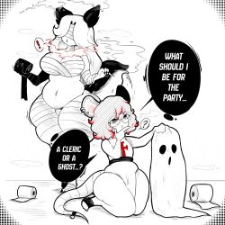  1:1 2026 bandage belly breasts duo english_text female halloween holidays humanoid mammal mouse murid murine rodent simple_background text tuppenjskewer white_background 