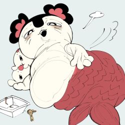  1:1 9999gpera after_eating ambiguous_gender anthro aquatic belly big_belly chiikawa cutlery group hi_res kitchen_utensils merfolk nagano siren_(chiikawa) slightly_chubby slightly_chubby_anthro split_form spoon tools trio 
