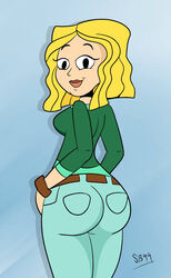  big_ass big_butt blonde_hair carrie_(tdi) clothed clothing female looking_at_viewer looking_back scobionicle99 simple_background the_ridonculous_race total_drama_island 