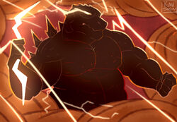  2024 anthro anthrofied artist_logo artist_name belly cloud disney disney&#039;s_hercules electricity elemental_manipulation godzilla_(series) half-length_portrait hi_res kaiju kumasaturn2 lizard logo male manly musclegut muscular muscular_anthro muscular_male nipples nude nude_anthro nude_male overweight overweight_anthro overweight_male pecs portrait reptile scales scalie solo spikes spikes_(anatomy) thunder thunderstorm toho zeus_(disney) zeuszilla 