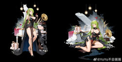  absurdres alcohol anklet arm_under_breasts bare_legs bare_shoulders bird black_background black_bridal_gauntlets black_dress black_footwear box breasts bridal_gauntlets bug butterfly butterfly_on_hand cake cleavage cup detached_collar dress drinking_glass evening_gown faux_figurine female flower food full_body gift gift_box girls&#039;_frontline green_hair grin gun hair_ornament hanging_light high_heels highres impossible_clothes impossible_dress jewelry large_breasts long_hair looking_at_viewer machine_gun mk48 mk48_(girls&#039;_frontline) multiple_views official_alternate_costume official_art owl pelvic_curtain phonograph pillar plant red_butterfly red_eyes red_wine sitting sleeveless sleeveless_dress smile spaghetti_strap standing strap_pull table teeth thighlet torn_bridal_gautlets torn_clothes torn_dress weapon weibo_logo weibo_watermark white_flower wine wine_glass yokozuwari yoyo_(550098) 