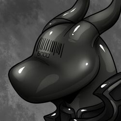  1:1 animate_inanimate anthro barcode bust_portrait dragon drone faceless featureless_face horn latex living_latex male monochrome mythological_creature mythological_scalie mythology portrait rindeadsong scalie solo 