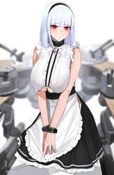  azur_lane bare_shoulders blue_hair blunt_bangs blush bracelet breasts commentary_request dido_(azur_lane) dress female frills hairband highres jewelry large_breasts long_hair looking_at_viewer purple_eyes senju_(snz0) sleeveless solo 