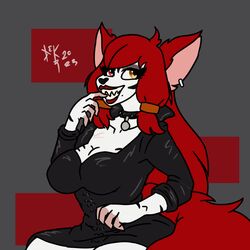  1:1 breasts canid canine destruteka ear_piercing ear_ring felid female fox hybrid lips mammal pantherine piercing red_fox ring_piercing smile solo tiger true_fox 