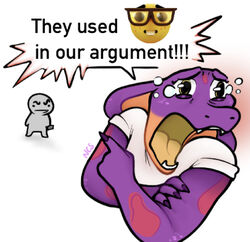  anthro bodily_fluids cobra countershading crying dialogue english_text female female_anthro hi_res humor keeshee lamarian meme ncs nerd_emoji_(meme) purple_body purple_scales reaction_image reptile scales scalie snake snake_hood tears text the_truth 