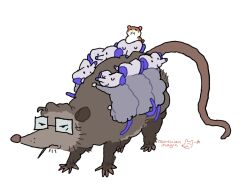  2025 ambiguous_gender american_opossum cricetid eyewear feral feralized fluffy fur glasses gluck_gluck_hamster group hamster jabroni_mike mammal marsupial mike_(jabroni_mike) morticianmagic quadruped rodent signature simple_background tail toothpick twitch.tv wearing_glasses white_background 