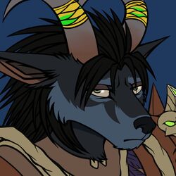  1:1 2015 anthro armor black_body black_fur black_hair blizzard_entertainment blue_background blue_body blue_fur bust_portrait canid clothed clothing conditional_dnp digital_media_(artwork) fan_character female fur green_eyes hair horn horn_jewelry horn_ring jewelry looking_at_viewer mammal multicolored_body multicolored_fur paralee_(character) portrait ratte reaction_image ring_(jewelry) simple_background solo two_tone_body two_tone_fur unimpressed warcraft were werecanid worgen 