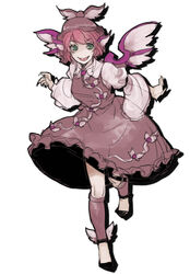  animal_ears ankle_wings asakura_noi bird_ears brown_hair commentary_request dress female green_eyes hat mystia_lorelei neck_ribbon open_mouth ribbon short_hair solo touhou wide_sleeves winged_hat wings 