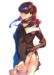  ass black_hair black_serafuku bondage capelet clothes_lift commentary_request diploma female graduation holding_hands long_hair long_sleeves looking_at_viewer looking_back md5_mismatch neckerchief original out_of_frame panties pinky_swear pov pov_hands red_eyes resolution_mismatch sasaoka_gungu school_uniform serafuku shibari_under_clothes shirt skirt skirt_lift skirt_set smile solo_focus source_larger thighhighs thighs underwear white_legwear white_panties 