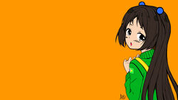  backpack black_eyes brazil brown_hair green_blouse orange_background tagme 