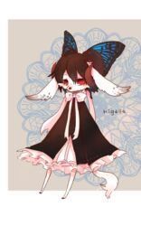  5:8 anthro arthropod black_hair butterfly canid canine canis domestic_dog female fur hair hi_res insects kemono lepidopteran long_ears mammal pipisan pixiv_fantasia red_eyes short_hair solo white_body white_fur 