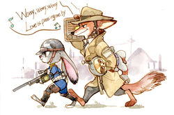  2016 android anthro barefoot canid canine clothing coat cosplay costume crossover digital_media_(artwork) disney electronics fallout feet female fennec_fox finnick_(zootopia) fox frown fur grey_body grey_fur group gun judy_hopps lagomorph leporid long_ears machine male mammal microsoft music nick_valentine_(fallout) nick_wilde orange_body orange_fur outside rabbit radio ranged_weapon red_fox rifle robot size_difference synth_(fallout) the_sole_survivor_(fallout) topwear trenchcoat true_fox vault_suit weapon zootopia 楽子 