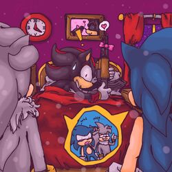  3boys aerobian-angel blue_fur bow clock furry gun hedgehog holding_gun holding_object humor inanimate male_only mammal shadow_the_hedgehog silver_the_hedgehog sonic_(series) sonic_the_hedgehog tagme weapon what window wtf 