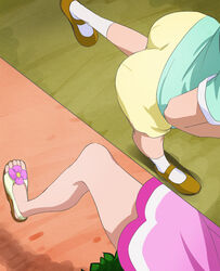  2girls feet go!_princess_precure haruno_haruka haruyama_kazunori head_out_of_frame legs multiple_girls nanase_yui precure running sandals socks toes 