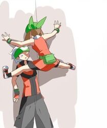  1boy assertive brown_hair cicada_block female haruka_(pokemon) haruka_(pokemon_emerald) hat lowres pokemon pokemon_(game) yuuki_(pokemon) 