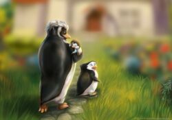  ambiguous_gender avian bird blue_eyes dreamworks feral grass green_eyes group hair hi_res leokatana madagascar_(series) male nigel_(disambiguation) out_of_focus penguin plant private skipper_(madagascar) sleeping text the_penguins_of_madagascar url walking white_hair young 