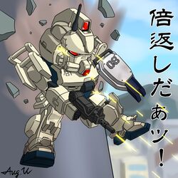  ez-8_gundam falling firing gun gundam gundam_08th_ms_team machine_gun mecha shield weapon 