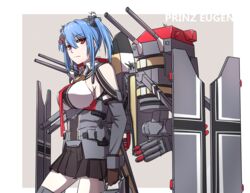  bad_id bad_pixiv_id blue_hair character_name female highres lulu_heika machinery miniskirt pleated_skirt prinz_eugen_(mod)_(warship_girls_r) prinz_eugen_(warship_girls_r) red_eyes short_hair skirt solo thighhighs twintails warship_girls_r 