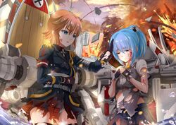  bismarck_(zhanjianshaonv) blood prinz_eugen_(zhanjianshaonv) shan-n torn_clothes uniform zhanjianshaonv 