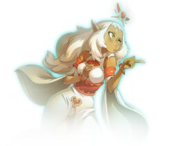  bare_shoulders blonde_hair dark-skinned_female dark_skin detached_sleeves dofus eniripsa female green_eyes krosmaga long_hair official_art one_eye_closed panties pantyshot pointy_ears solo transparent_background underwear white_panties 