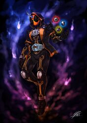  1boy absurdres bad_id bad_pixiv_id belt eyecon ghost_driver highres horns kamen_rider kamen_rider_ghost kamen_rider_ghost_(series) male_focus ore_damashii single_horn solo yusuki_(fukumen) 