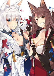  akagi_(azur_lane) animal_ears azur_lane cleavage kaga_(azur_lane) kitsune tail tuxedo_de_cat 