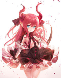  absurdres bad_id bad_pixiv_id blue_eyes blush breasts closed_mouth elizabeth_bathory_(fate) elizabeth_bathory_(fate)_(all) eyebrows_visible_through_hair fate/extra fate/extra_ccc fate_(series) highres horns long_hair looking_at_viewer medium_breasts mellozzo pointy_ears red_hair smile solo 