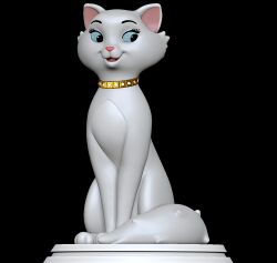  3d_(artwork) 3d_modeling 3d_print black_eyes digital_media_(artwork) disney duchess_(aristocats) felid feline female feral hi_res jewelry mammal necklace open_mouth pink_nose sillytoys sitting solo stage the_aristocats tongue white_body 