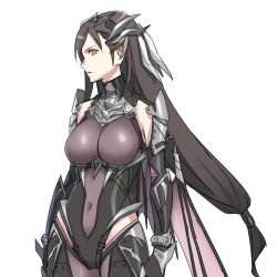  bahamut_tifa black_hair bodysuit breasts closed_mouth commentary_request covered_navel decoponmagi dragon_wings fake_horns female final_fantasy final_fantasy_vii final_fantasy_vii_ever_crisis gauntlets hair_ornament high_collar highres hip_vent horns large_breasts leotard long_hair looking_at_viewer low-tied_long_hair official_alternate_costume profile purple_bodysuit purple_leotard red_eyes single_wing solo tifa_lockhart upper_body very_long_hair white_background wings 